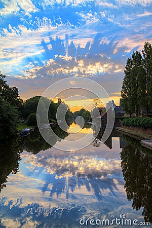 Sunrise reflection Amsterdam Stock Photo