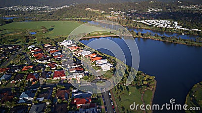 Sunrise Regatta Waters Lake front Estate Gold Coast Grass play area House Estate next to Coomera River Stock Photo