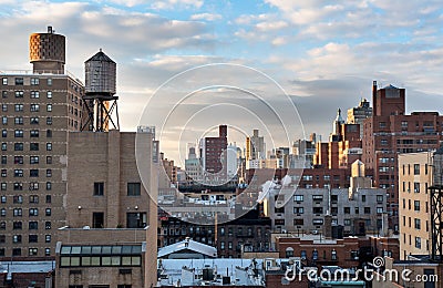 Sunrise on the rooftops in Manhattan Stock Photo