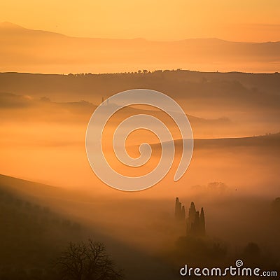 Sunrise at San Quirico d`Orcia Stock Photo