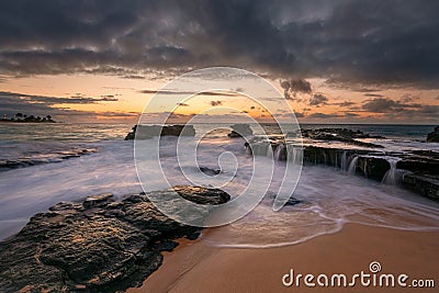 sunrise from Sandy Beach, Oahu, Hawaii Stock Photo