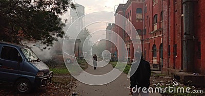 Sunrise scene from Golmohar Railway Quarter Indian City Howrah West Bengal Editorial Stock Photo