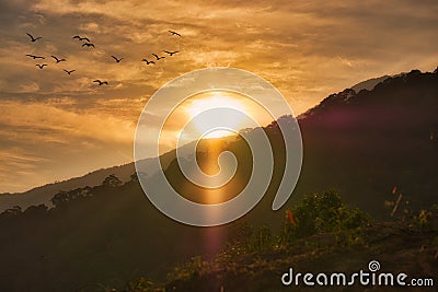 Sunrise scenery at Mount Ledang, Johor, Malaysia. Stock Photo