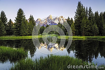 Sunrise at Schwabacher landing in Grand Teton National Park Stock Photo