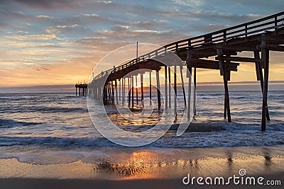 Sunrise Seascape Fishing Pier Outer Banks North Carolina Stock Photo