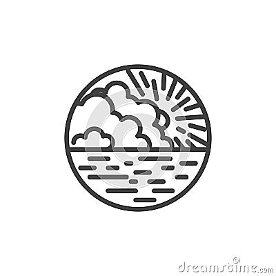 Sunrise seascape line icon Vector Illustration