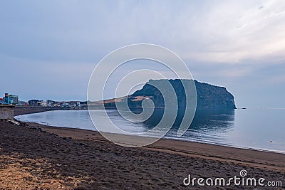 Sunrise at Seongsan ilchulbong in Jeju island,South Korea Stock Photo