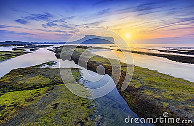 Sunrise at Seongsan Ilchulbong, Jeju island, South Korea. Stock Photo