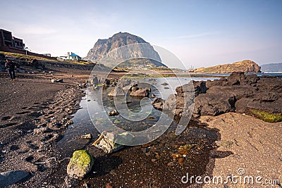 Sunrise at Seongsan Ilchulbong, Jeju, South Korea peak Stock Photo