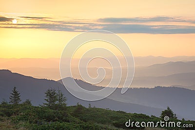 Sunrise Sky and Mountains Ranges Landscape Stock Photo