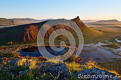 Sunrise on the Sunduki mountain range. Stock Photo