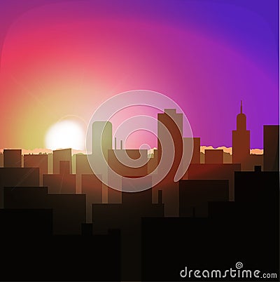 sunrise or sunset in city. urban landscape evening or morning Stock Photo
