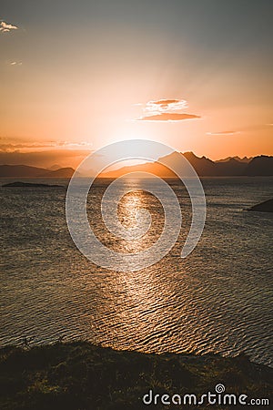 Sunrise and Sunset at Henningsvaer, fishing village located on several small islands in the Lofoten archipelago, Norway Stock Photo
