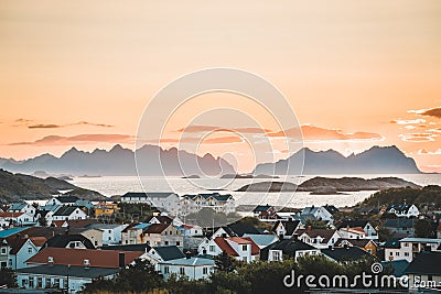 Sunrise and Sunset at Henningsvaer, fishing village located on several small islands in the Lofoten archipelago, Norway Stock Photo