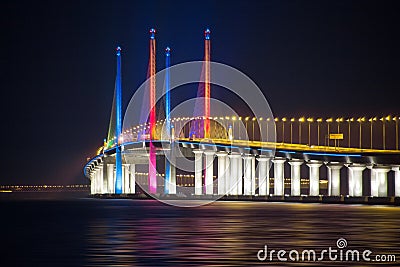 Sunrise and Sunset in Penang Bridge George Town, Penang Malaysia Stock Photo