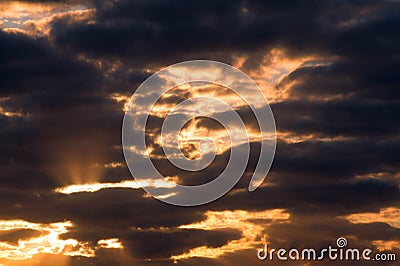 Sky clouds, sunbeam through the clouds Stock Photo