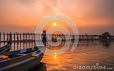 Sunrise and sunset at U bein bridge Amarapura, Mandalay, Myanmar. Stock Photo