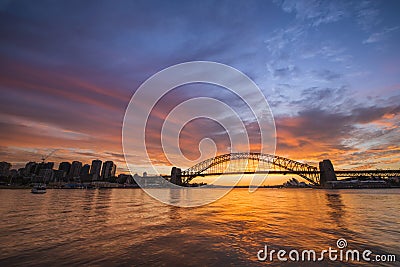 Sunrise Sydney Harbor bridge. Editorial Stock Photo