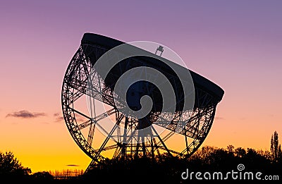 The Lovell Telescope at Jodrell Bank in Cheshire at Sunrise Stock Photo
