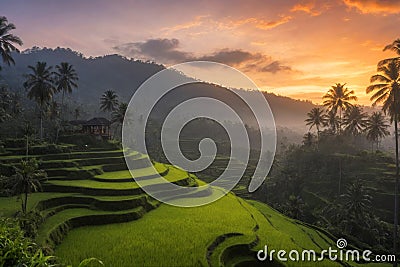 Sunrise at Tegalalang Rice Terrace, Ubud Bali indonesia. Stock Photo