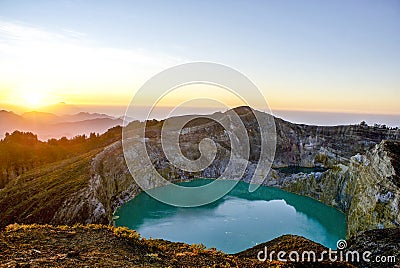 Sunrise on top of the Kelimutu, Flores, Indonesia Stock Photo