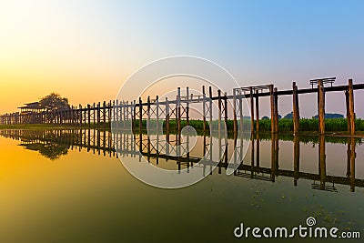 Sunrise at U bein bridge, wooden teak bridge, Amarapura, Mandala Stock Photo