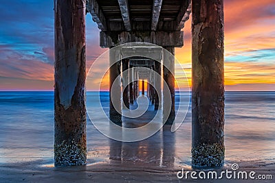 Sunrise Under The Pier In St. Augustine Florida Stock Photo