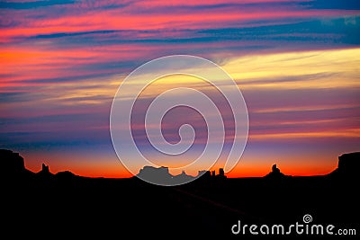 Sunrise on US 163 Scenic road to Monument Valley Park Stock Photo