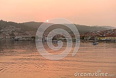 Sunrise in Vela Luka on island Korcula, Croatia. Stock Photo