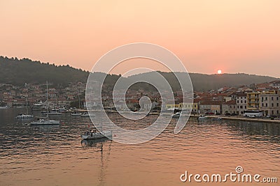 Sunrise in Vela Luka on island Korcula, Croatia. Stock Photo