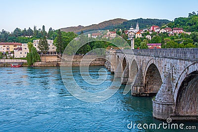 Sunrise view of Mehmed Pasa Sokolovic Bridge in Visegrad, Bosnia Stock Photo