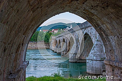 Sunrise view of Mehmed Pasa Sokolovic Bridge in Visegrad, Bosnia Stock Photo