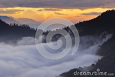 Sunrise view from Poon Hill, Ghorepani Dhaulagiri massif, Himalaya Nepal Stock Photo
