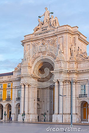 Sunrise view of Praca do comercio square in Lisbon, Portugal. Editorial Stock Photo