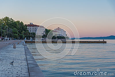 Sunrise view of Riva promenade in the historical part of Croatian city Zadar Stock Photo