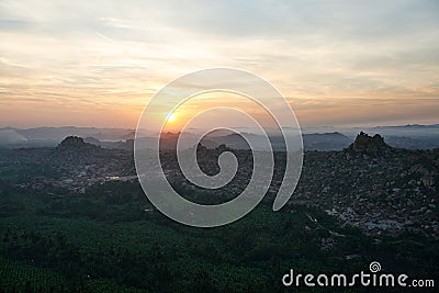 Sunrise view from the top of Hampi Stock Photo