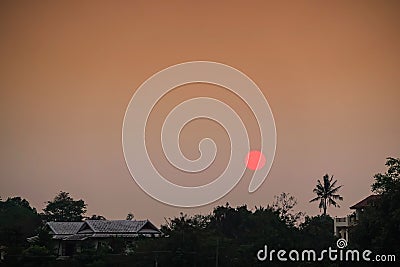 Sunrise views in the countryside house and morning Stock Photo