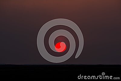 Sunrise Views Early Morning Misty Sky Red Sun Stock Photo