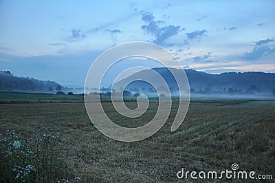 Sunrise village idyll,dying,Landscape, dawning dawn in the countryside Stock Photo