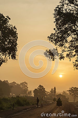 Sunrise in village near Jagdalpur, Bastar Editorial Stock Photo