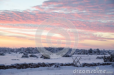 Sunrise in a winter landscape Stock Photo