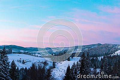 Sunrise on a winter mountains Stock Photo