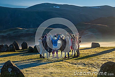 Sunrise at the Winter solstice at Castlerigg Stone Circle near Keswick in Cumbria Editorial Stock Photo