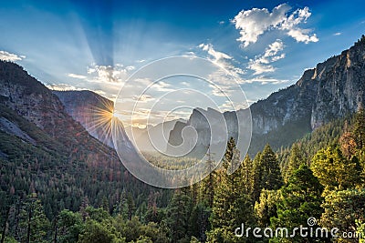 Sunrise at Yosemite Valley vista point Stock Photo