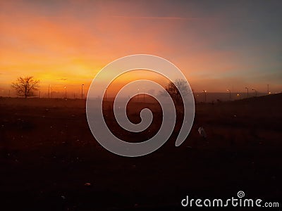 Sunrising at Madrid. Ensanche de Vallecas Stock Photo