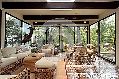 Sunroom with patterned tile Stock Photo