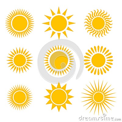 Suns icons set isolated on white background Cartoon Illustration