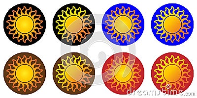Suns or variety of images of the sun, sunny logo, icon, label Vector Illustration