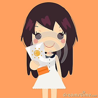 Sunscreen cream isolated cute woman beautiful vector illustration Vector Illustration