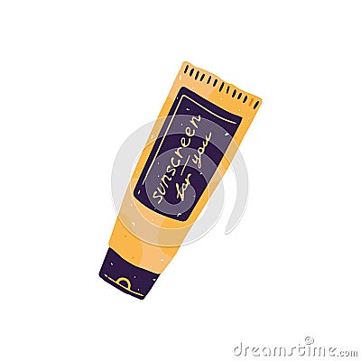 Sunscreen cream in tube. Daily sun and UV protection. Moisturizing skincare product with SPF. Organic bodycare cosmetics Vector Illustration